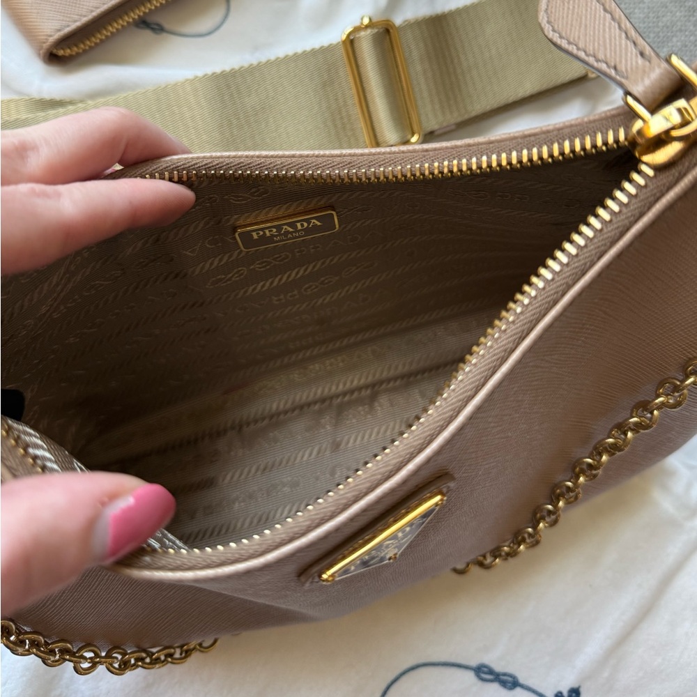 Prada Taupe Saffiano Leather Chain Shoulder Bag with Gold Hardware - Picture 8 of 13